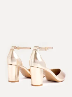 Schoenen Met Hakken|Gelegenheidskleding*Linzi Goud - Leona pumps met blokhak en dichte hiel