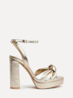 Schoenen Met Hakken*Linzi - Ruba Platform Heels With Knotted Front Strap Goud