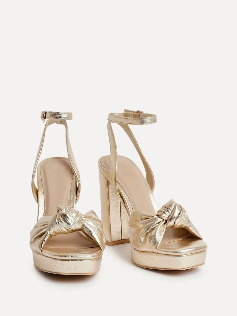 Schoenen Met Hakken*Linzi - Ruba Platform Heels With Knotted Front Strap Goud