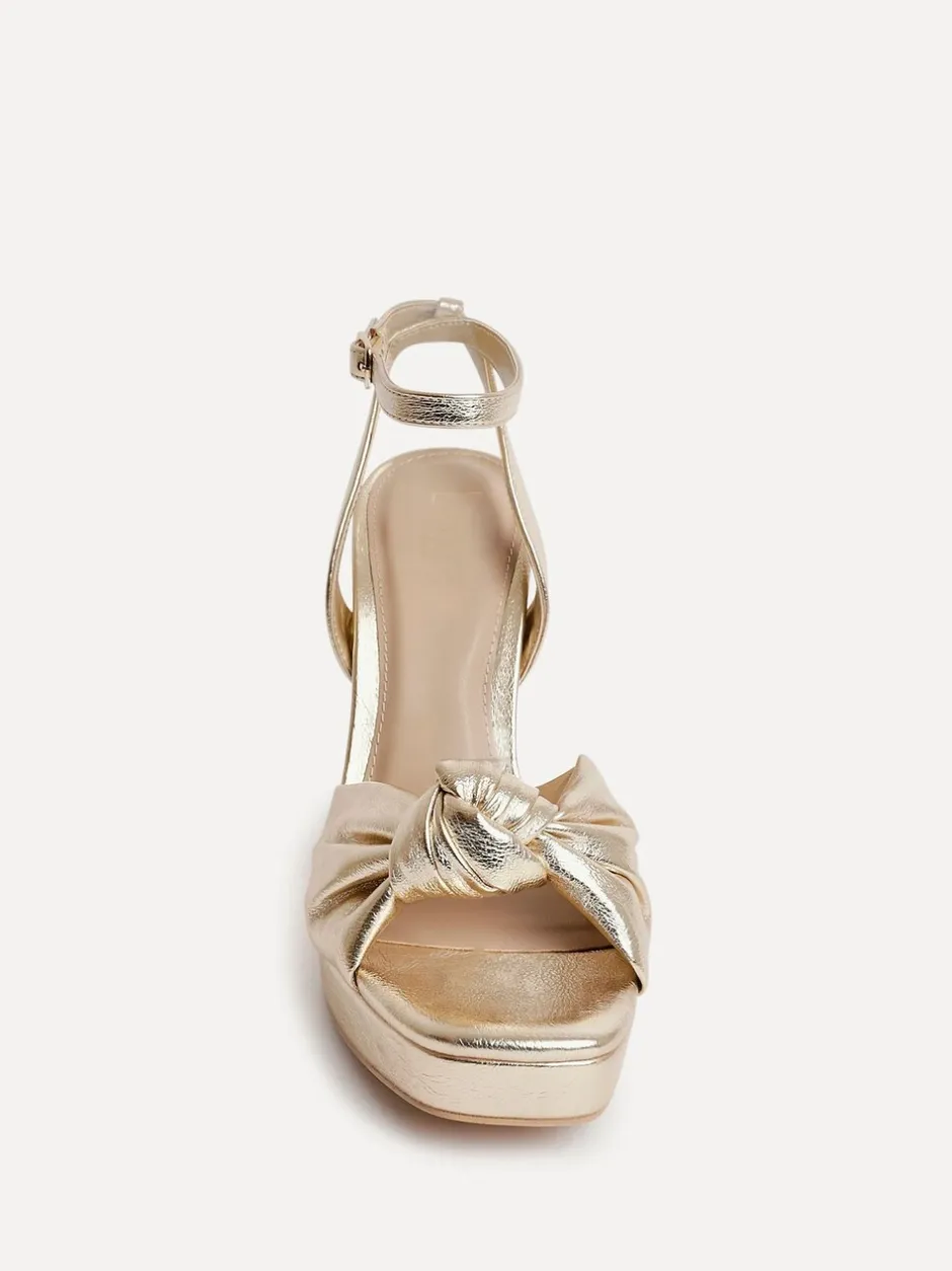 Schoenen Met Hakken*Linzi - Ruba Platform Heels With Knotted Front Strap Goud