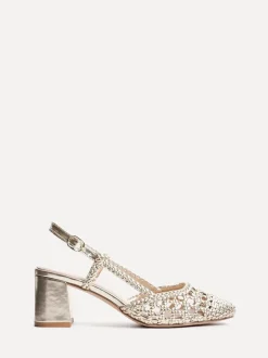 Schoenen Met Hakken*Linzi - Sandria handgeweven slingback sandalen Goud