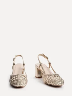 Schoenen Met Hakken*Linzi - Sandria handgeweven slingback sandalen Goud