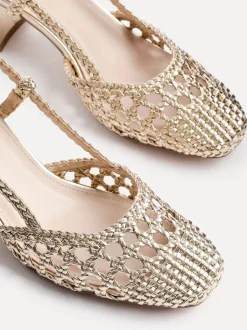 Schoenen Met Hakken*Linzi - Sandria handgeweven slingback sandalen Goud