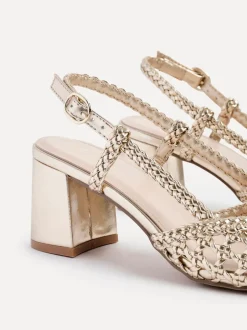Schoenen Met Hakken*Linzi - Sandria handgeweven slingback sandalen Goud