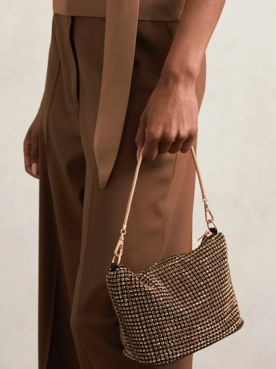 Tassen En Portemonnees|Gelegenheidskleding|Reiss - Leah Crystal Bracelet Pouch Bag Goud