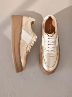 Sneakers|Next - Signature premium leren sneakers met veters en grove sleehak Goud