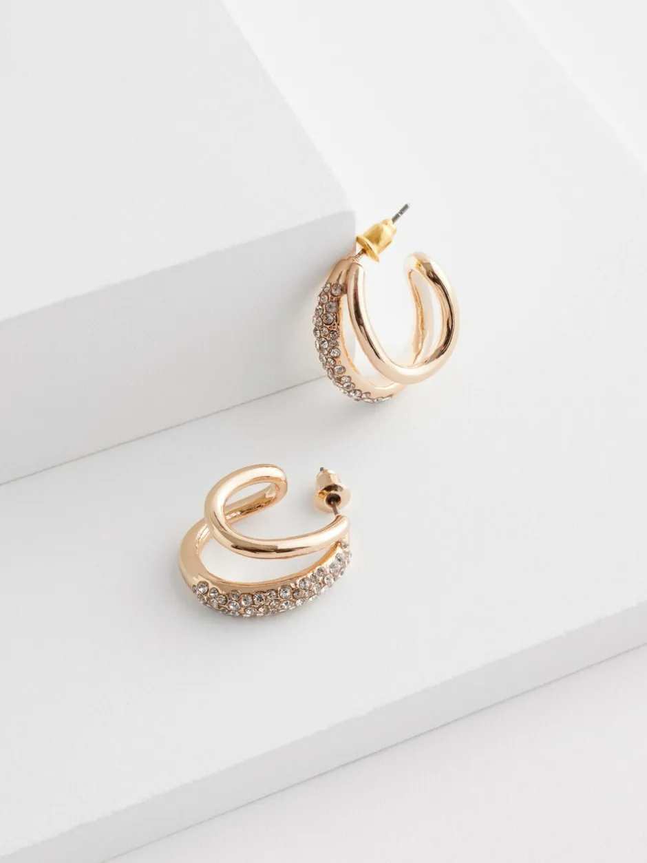 Sieraden*Next - Dubbele grote oorringen met glitter Goudkleurig
