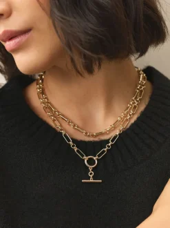 Sieraden|Next Goudkleurig - Layered T-Bar Chain Necklace