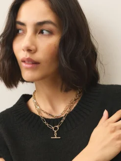Sieraden|Next Goudkleurig - Layered T-Bar Chain Necklace