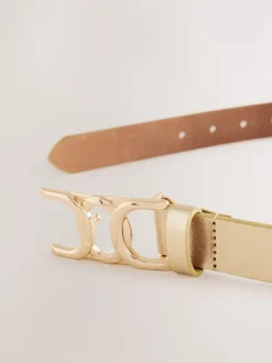 Ceintuurs*Next - Reguliere leren riem met opvallende gesp Goudkleurig