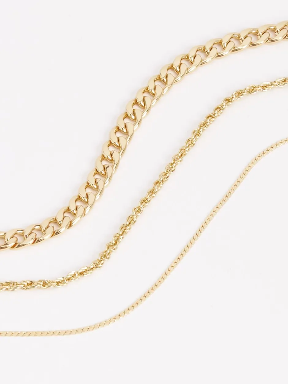 Sieraden|Next Goudkleurig - Schakelketting met drie lagen
