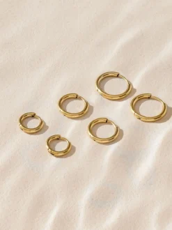 Sieraden*Next - Stainless Steel Graduated Huggie Hoop Earrings 3 Pack Goudkleurig