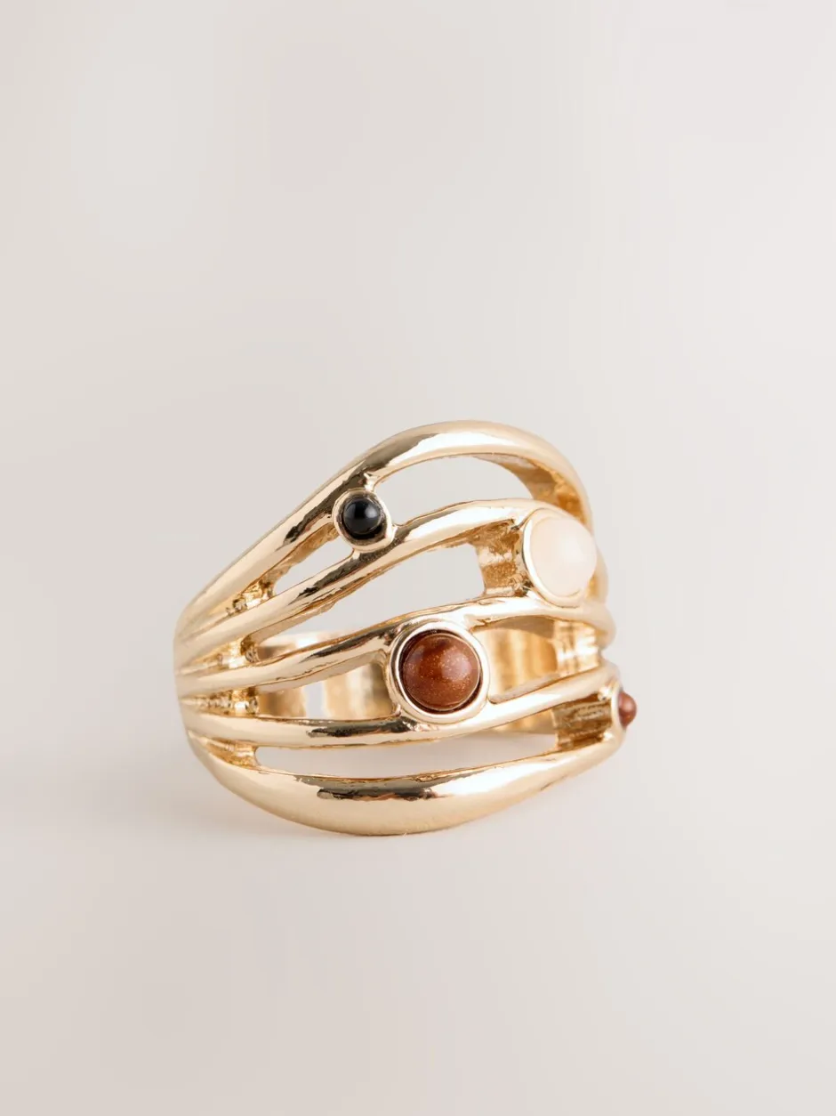 Sieraden|Next Goudkleurig - Stone Insert Ladder Ring