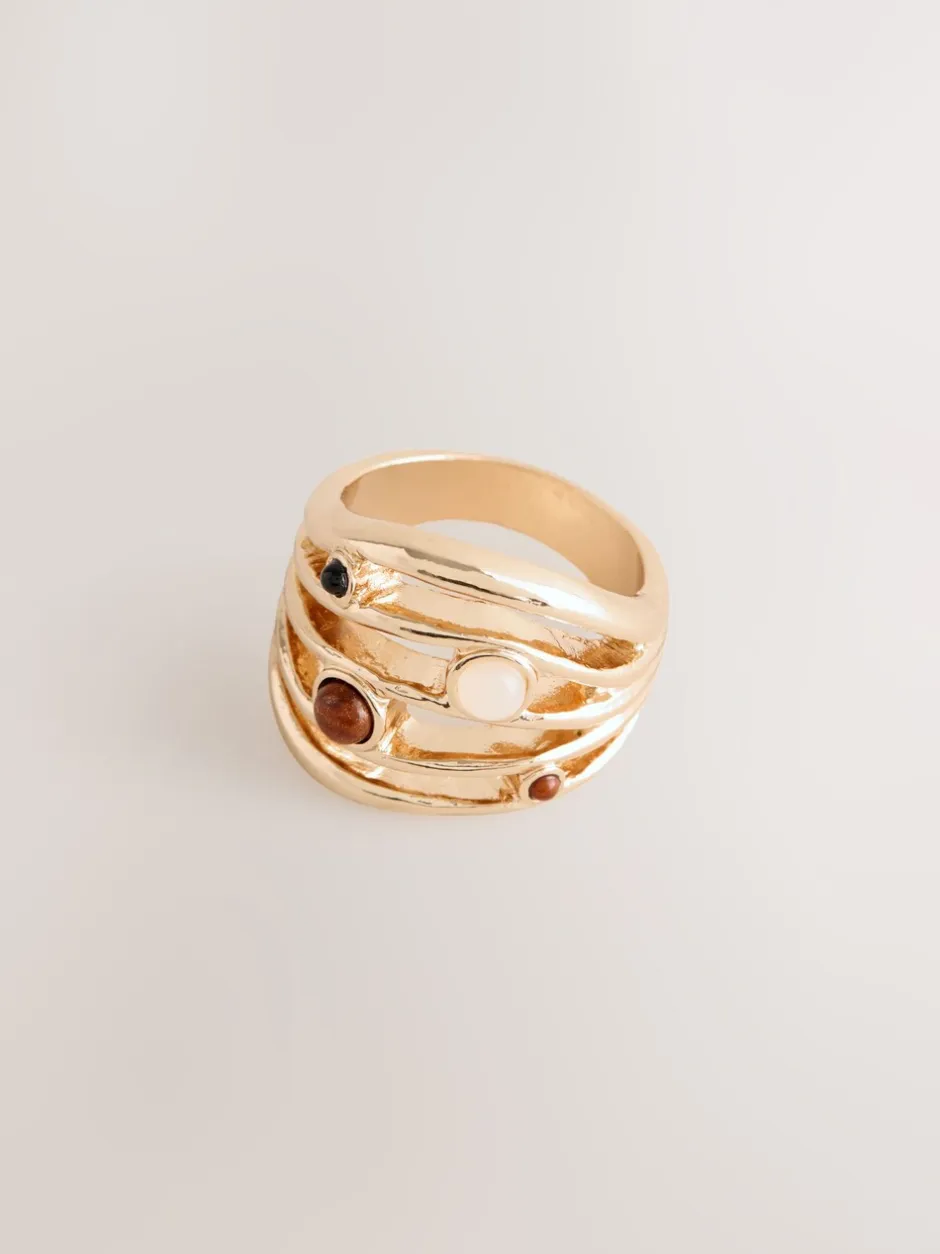 Sieraden|Next Goudkleurig - Stone Insert Ladder Ring