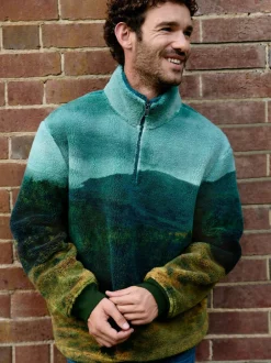 Loungewear|Sweaters En Hoody´S*Next Green Deer Scene - Borg Fleece Zip Neck