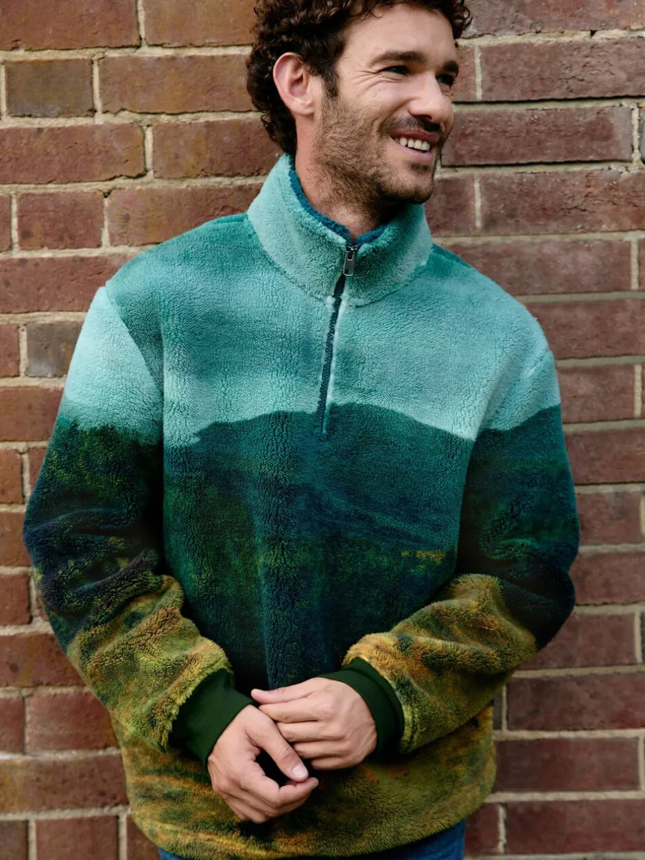 Loungewear|Sweaters En Hoody´S*Next Green Deer Scene - Borg Fleece Zip Neck