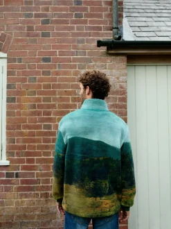 Loungewear|Sweaters En Hoody´S*Next Green Deer Scene - Borg Fleece Zip Neck