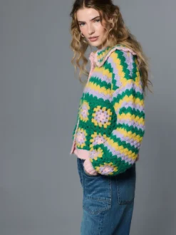 Gebreide Kleding|Next Green Multi Patch - Hand Crochet Collar Cardigan