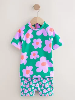 Badkleding|Badkleding|Next - Zonbeschermende zwemset met korte mouwen (3mnd-10jr) Green Stampy Floal