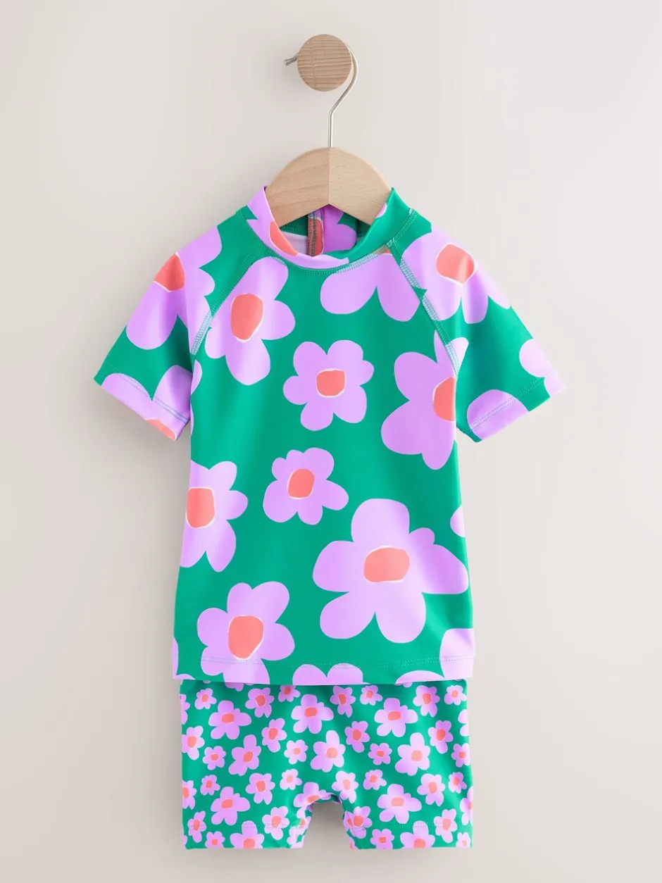 Badkleding|Badkleding|Next - Zonbeschermende zwemset met korte mouwen (3mnd-10jr) Green Stampy Floal