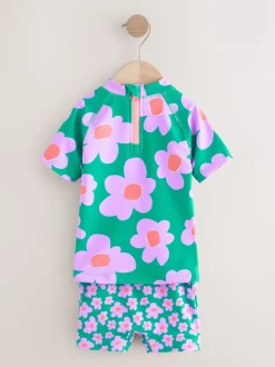 Badkleding|Badkleding|Next - Zonbeschermende zwemset met korte mouwen (3mnd-10jr) Green Stampy Floal