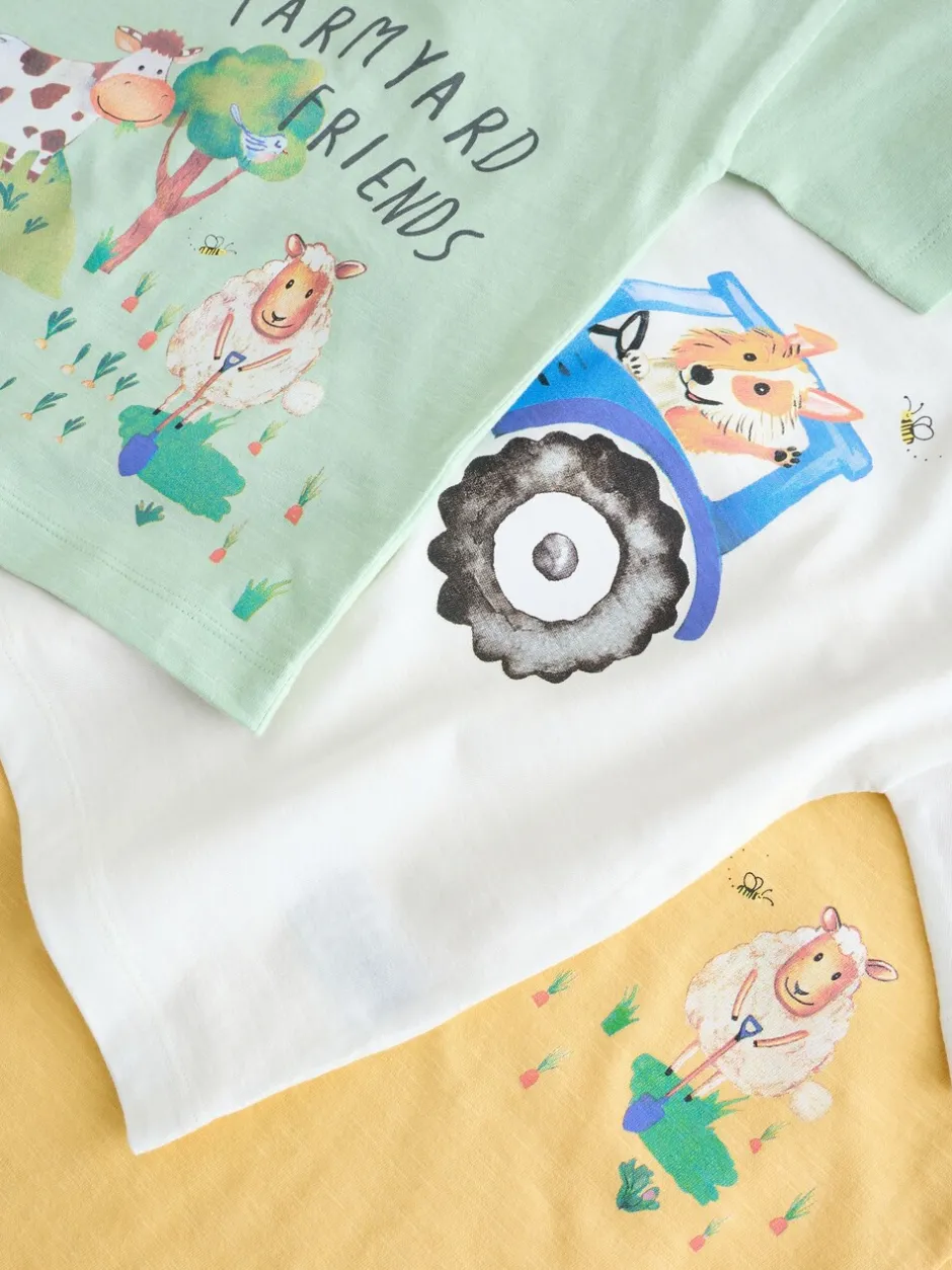T-Shirts|Tops|Next Green Watercolour Farm - Short Sleeve Graphic T-Shirts 3 Pack (3mths-7yrs)