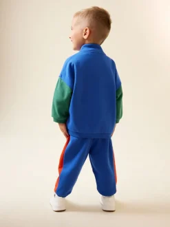 Joggingbroeken|Sweaters En Hoody´S|Next - Funnel Neck Zip Sweat and Joggers Set (3mths-7yrs) Green/Blue Colourblock