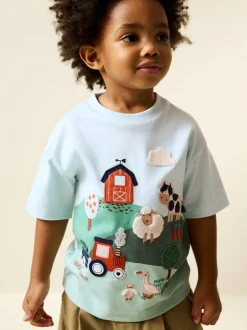 Tops|T-Shirts*Next Green/Blue Farm - T-shirt met korte mouwen en applicatie (3 mnd - 7 jr)