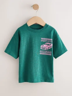 Tops|T-Shirts|Next Green/Pink Race Car - T-shirt met korte mouwen en print op de rug (3mnd -7jr)