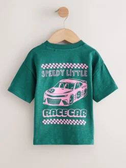 Tops|T-Shirts|Next Green/Pink Race Car - T-shirt met korte mouwen en print op de rug (3mnd -7jr)