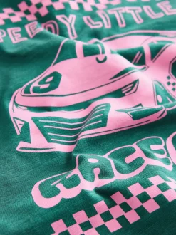 Tops|T-Shirts|Next Green/Pink Race Car - T-shirt met korte mouwen en print op de rug (3mnd -7jr)