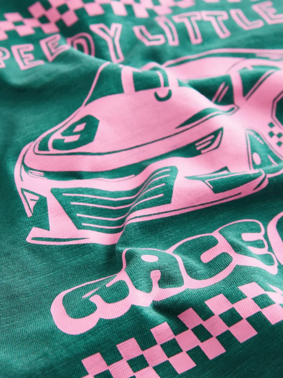 Tops|T-Shirts|Next Green/Pink Race Car - T-shirt met korte mouwen en print op de rug (3mnd -7jr)