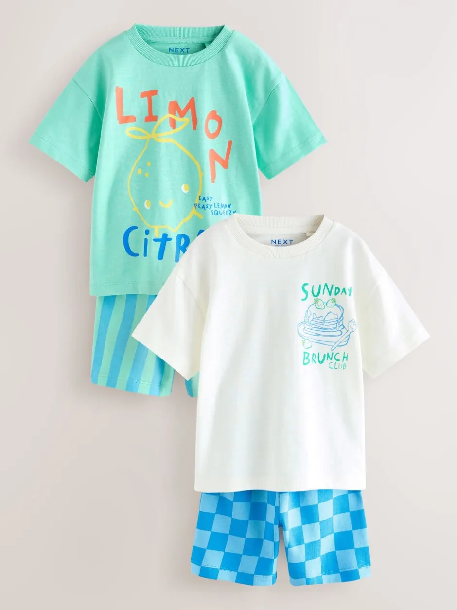 Sets En Outfits|Shorts*Next - Short Sleeve T-Shirt and Shorts Set 2 Pack (3mths-7yrs) Green/White Food Backprint