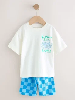Sets En Outfits|Shorts*Next - Short Sleeve T-Shirt and Shorts Set 2 Pack (3mths-7yrs) Green/White Food Backprint