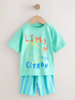 Sets En Outfits|Shorts*Next - Short Sleeve T-Shirt and Shorts Set 2 Pack (3mths-7yrs) Green/White Food Backprint