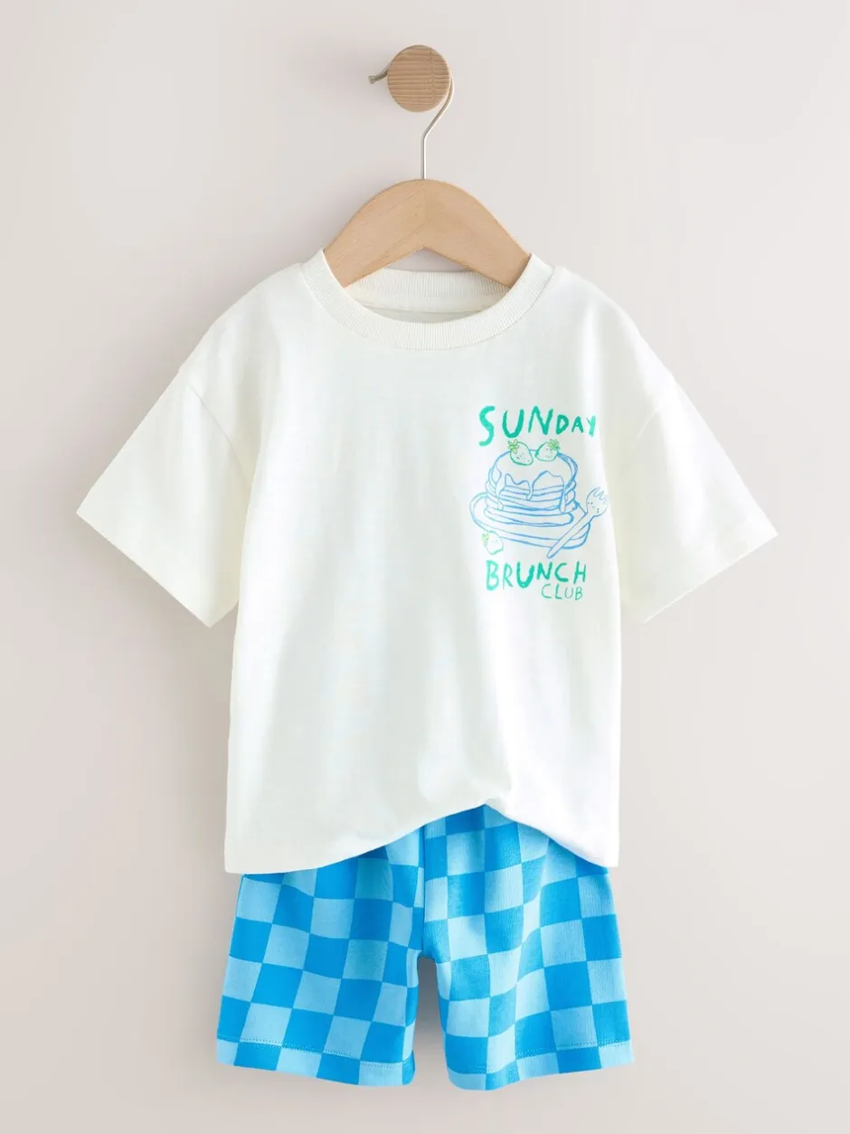 Sets En Outfits|Shorts*Next - Short Sleeve T-Shirt and Shorts Set 2 Pack (3mths-7yrs) Green/White Food Backprint