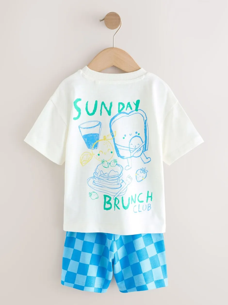 Sets En Outfits|Shorts*Next - Short Sleeve T-Shirt and Shorts Set 2 Pack (3mths-7yrs) Green/White Food Backprint
