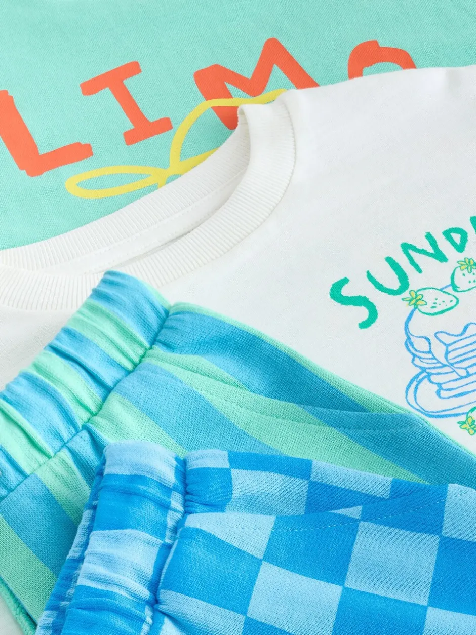 Sets En Outfits|Shorts*Next - Short Sleeve T-Shirt and Shorts Set 2 Pack (3mths-7yrs) Green/White Food Backprint