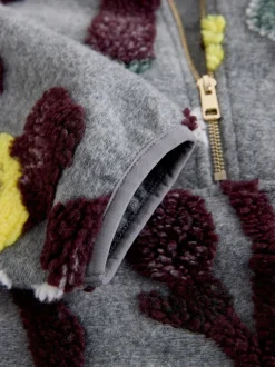 Hoody's En Sweatshirts|Next Grey Floral Jacquard - Floral Jaquarded Borg Half Zip Neck Fleece Sweatshirt