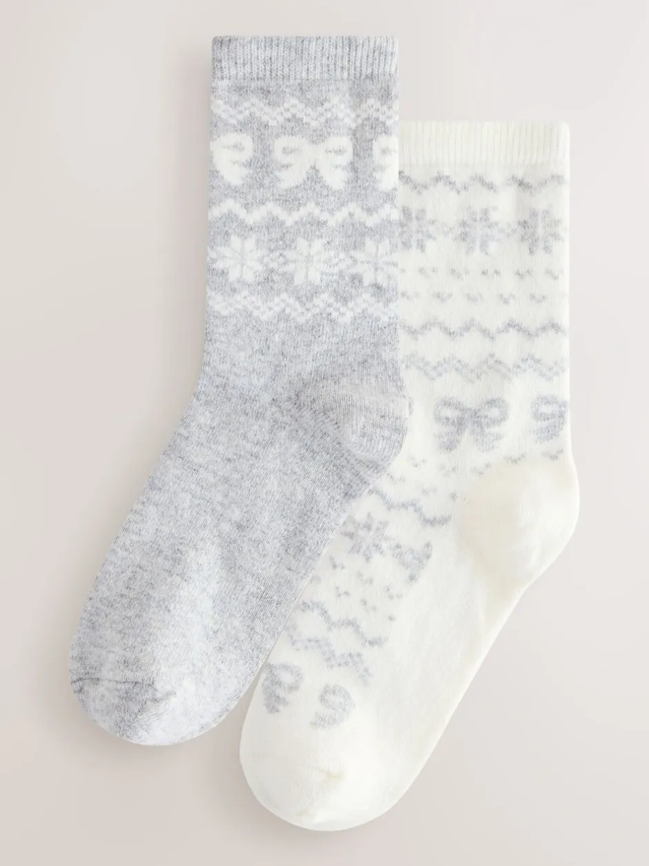 Sokken En Panty's*Next Grey Pretty Fairisle Pattern - 2 paar enkelsokken van wolmix