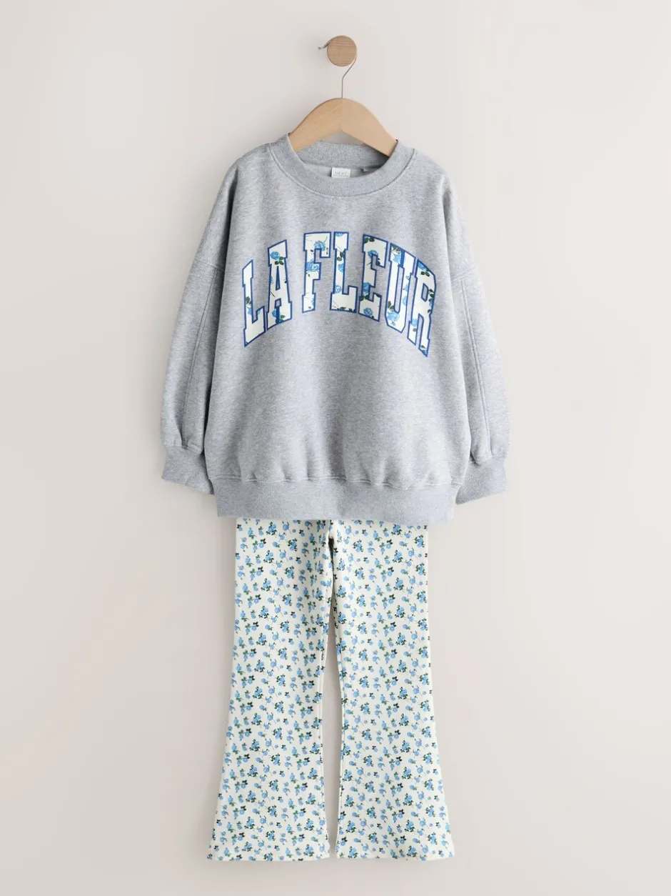Sweaters En Hoody´S*Next - Sweatshirt and Flare Leggings Set (3-16yrs) Grey/Blue Floral Slogan