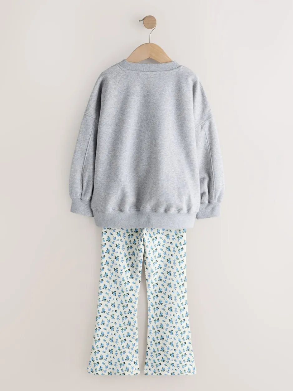Sweaters En Hoody´S*Next - Sweatshirt and Flare Leggings Set (3-16yrs) Grey/Blue Floral Slogan