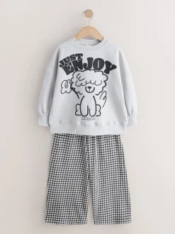 Sweaters En Hoody´S*Next - Sweatshirt and Wide Leg Trousers Set (3-16yrs) Grey/Gingham Dog