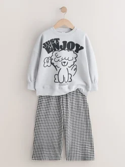 Sweaters En Hoody´S*Next - Sweatshirt and Wide Leg Trousers Set (3-16yrs) Grey/Gingham Dog