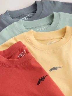 T-Shirts|Tops|Next - Short Sleeve Logo Chest Graphic T-Shirts 4 Pack (3-16yrs) Grey/Yellow/Mineral/Red