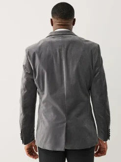 Smokings En Feestkleding*Next - Aansluitend - Motionflex stretchyfluwelen Blazer Grijs