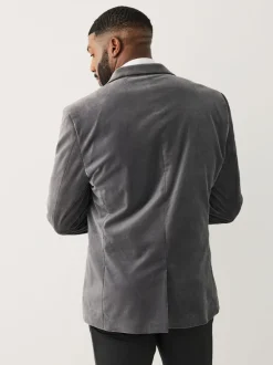 Smokings En Feestkleding*Next - Aansluitend - Motionflex stretchyfluwelen Blazer Grijs
