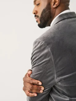 Smokings En Feestkleding*Next - Aansluitend - Motionflex stretchyfluwelen Blazer Grijs
