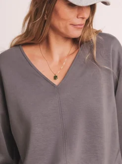 Hoody's En Sweatshirts|JD Williams - Anthology By Premium V Neck Seam Detail Modal Sweatshirt Grijs