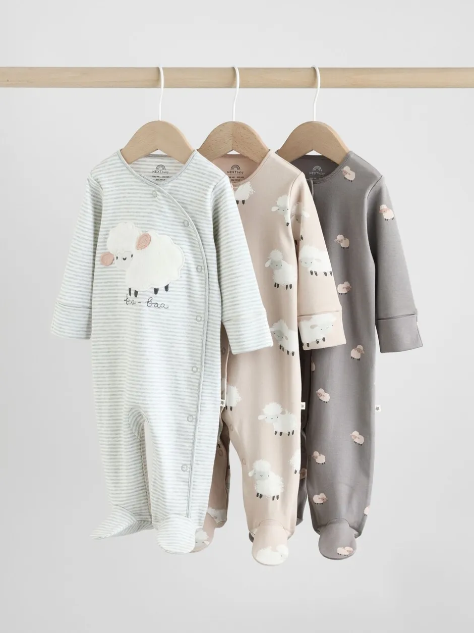 Babypakjes En Babypyjama's*Next Grijs - Baby Popper Sleepsuits 3 Pack